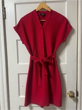 A.P.C. Red Button-Front Belted Dress